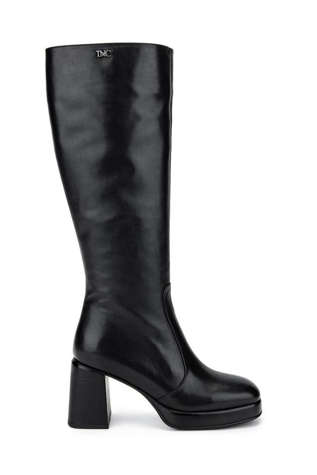  Tamer Tanca Kadın Hakiki Deri Siyah Deri Topuklu Çizme