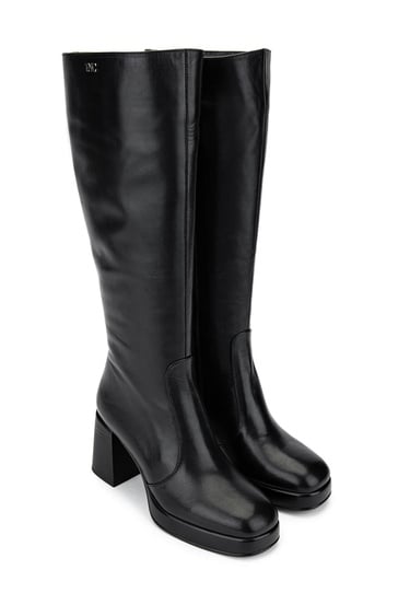  Tamer Tanca Kadın Hakiki Deri Siyah Deri Topuklu Çizme