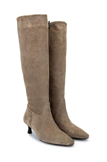  Tamer Tanca Kadın Hakiki Deri Bej Süet Topuklu Çizme