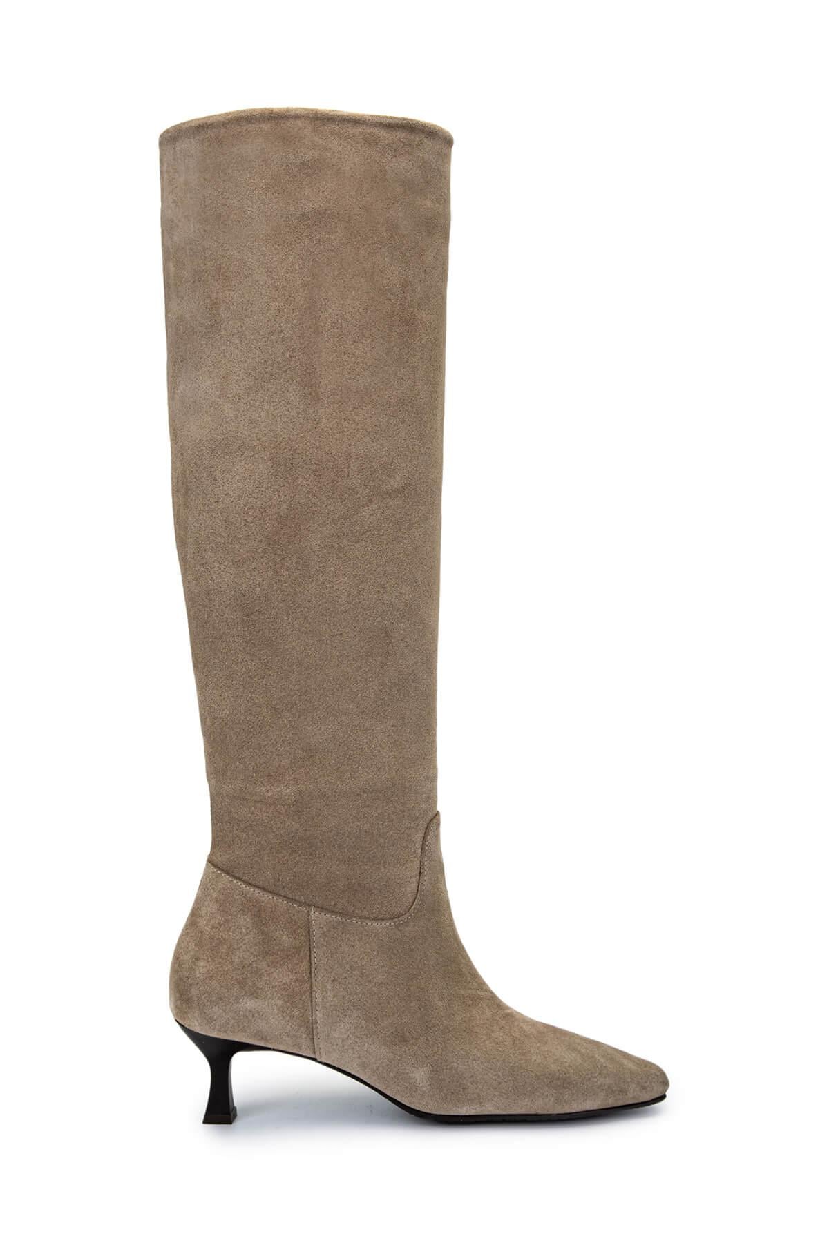  Tamer Tanca Kadın Hakiki Deri Bej Süet Topuklu Çizme