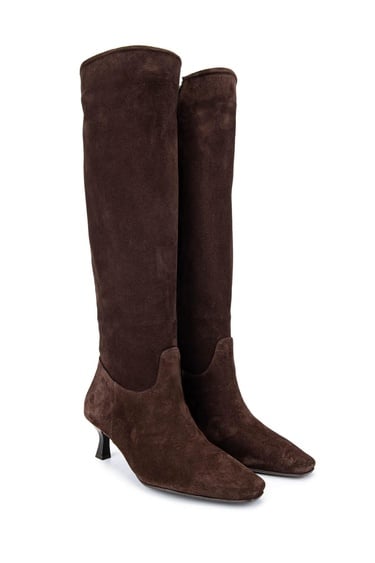  Tamer Tanca Kadın Hakiki Deri Kahverengi Süet Topuklu Çizme