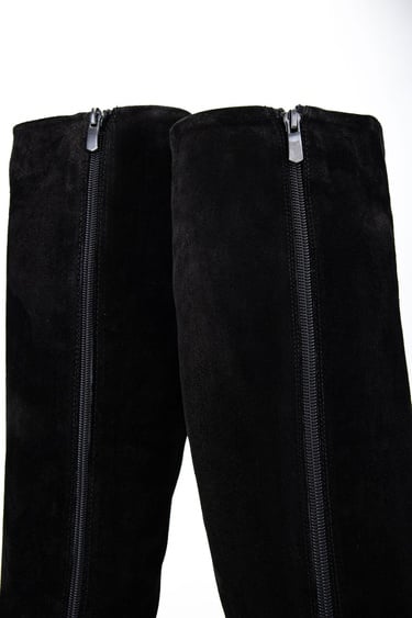  Tamer Tanca Kadın Hakiki Deri Siyah Süet Topuklu Çizme