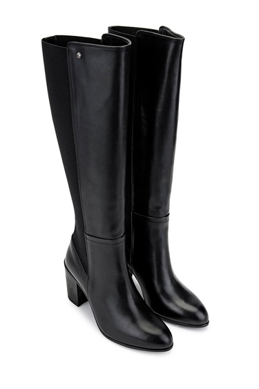  Tamer Tanca Kadın Hakiki Deri Siyah Deri Topuklu Çizme