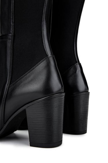  Tamer Tanca Kadın Hakiki Deri Siyah Deri Topuklu Çizme
