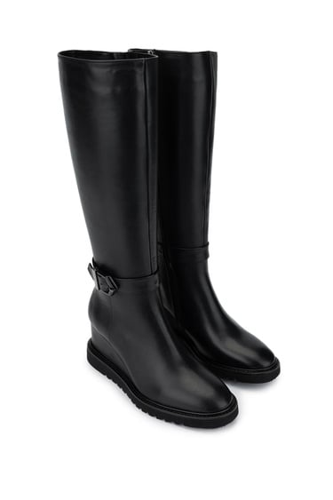  Tamer Tanca Kadın Hakiki Deri Siyah Deri Casual Çizme