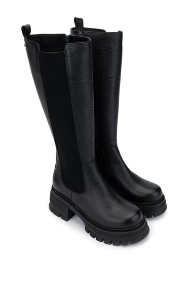  Tamer Tanca Kadın Hakiki Deri Siyah Floter Casual Çizme