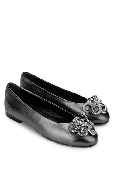  Tamer Tanca Kadın Hakiki Deri Gri Babet Ayakkabı