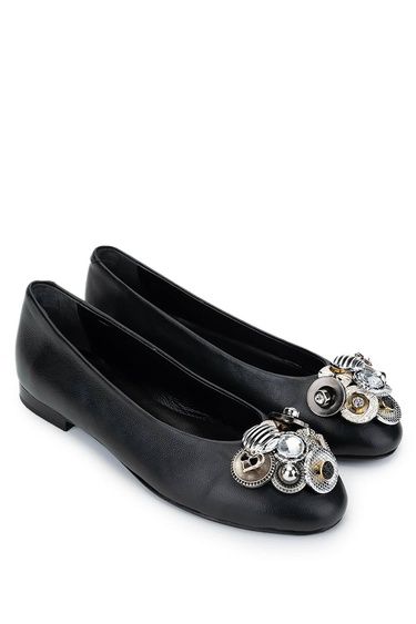  Tamer Tanca Kadın Hakiki Deri Siyah Babet Ayakkabı