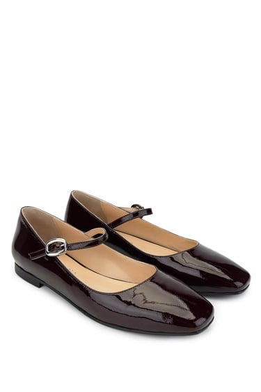  Tamer Tanca Kadın Hakiki Deri Bordo Rugan Babet Ayakkabı