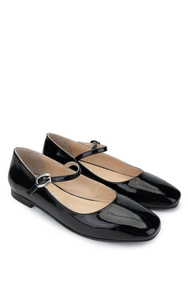  Tamer Tanca Kadın Hakiki Deri Siyah Rugan Babet Ayakkabı