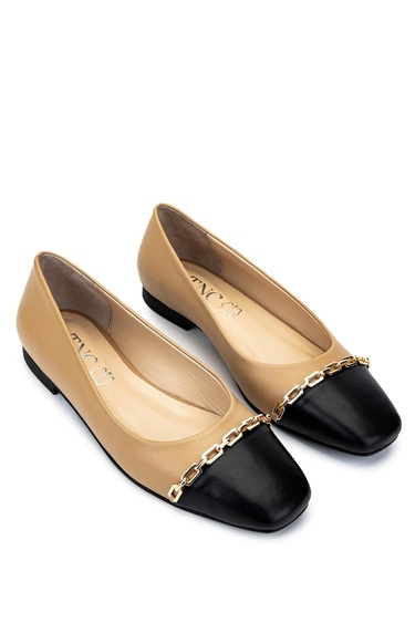  Tamer Tanca Kadın Hakiki Deri Bej Babet Ayakkabı