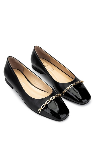  Tamer Tanca Kadın Hakiki Deri Siyah Babet Ayakkabı