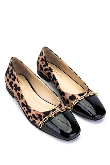  Tamer Tanca Kadın Hakiki Deri Leopar Babet Ayakkabı