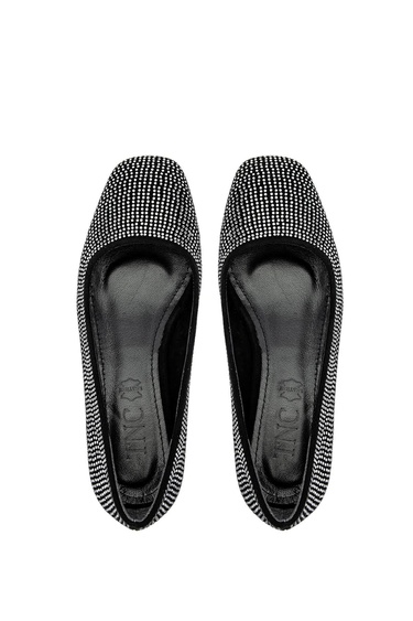  Tamer Tanca Kadın Vegan Siyah/Beyaz Taş Babet Ayakkabı