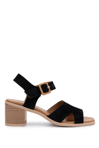  Tamer Tanca Kadın Hakiki Deri Siyah Süet Topuklu Sandalet