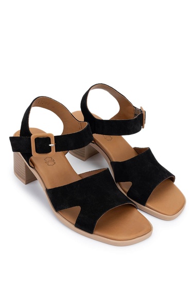 Tamer Tanca Kadın Hakiki Deri Siyah Süet Topuklu Sandalet