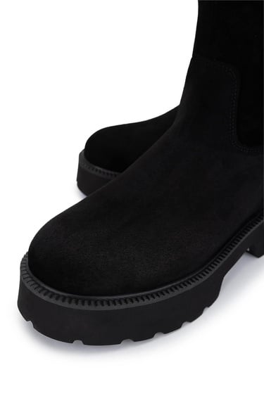  Tamer Tanca Kadın Hakiki Deri Siyah Süet Topuklu Bot