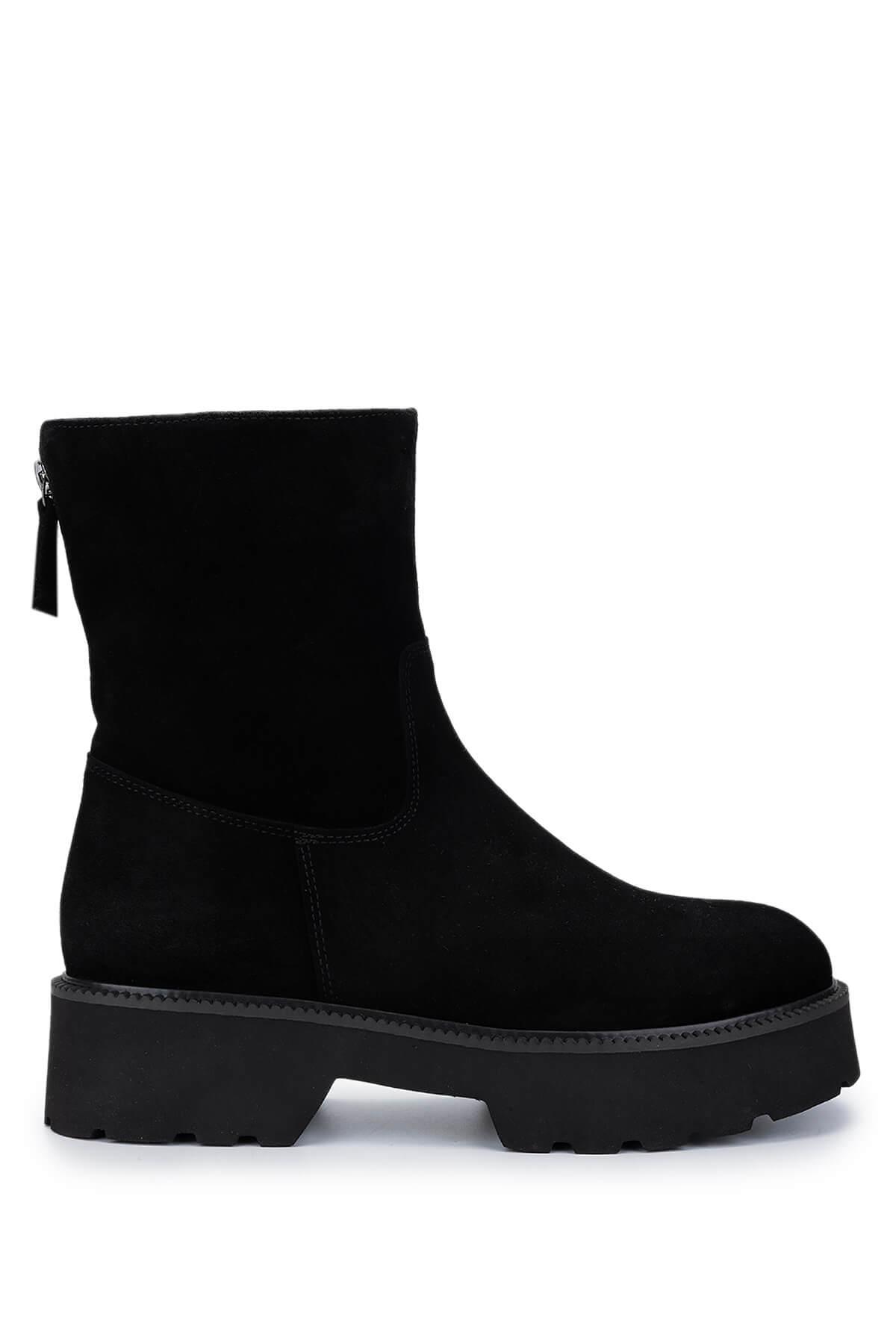  Tamer Tanca Kadın Hakiki Deri Siyah Süet Topuklu Bot
