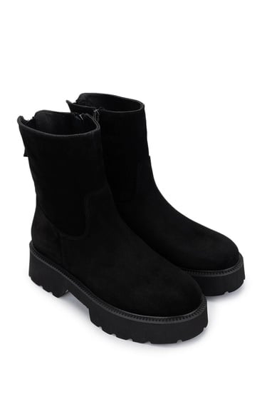  Tamer Tanca Kadın Hakiki Deri Siyah Süet Topuklu Bot