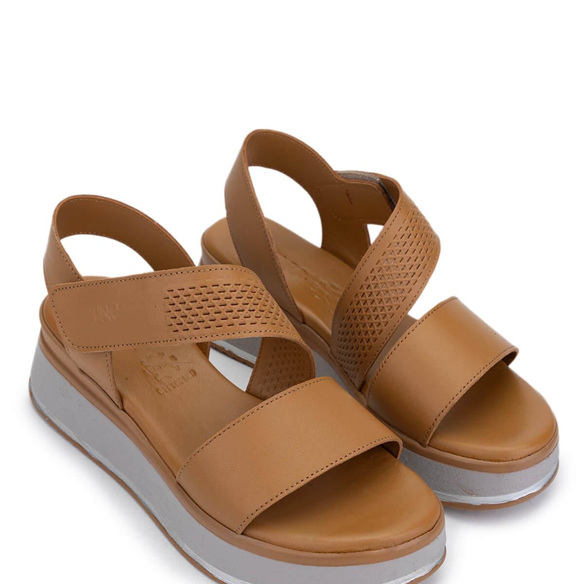 Tamer Tanca Kadın Hakiki Deri Taba Topuklu Sandalet