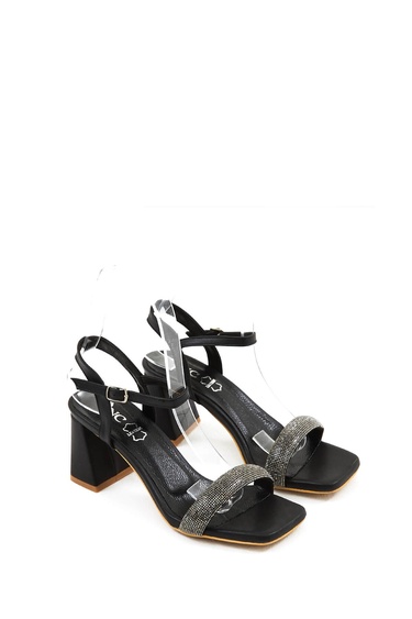  Tamer Tanca Kadın Hakiki Deri Siyah Topuklu Sandalet