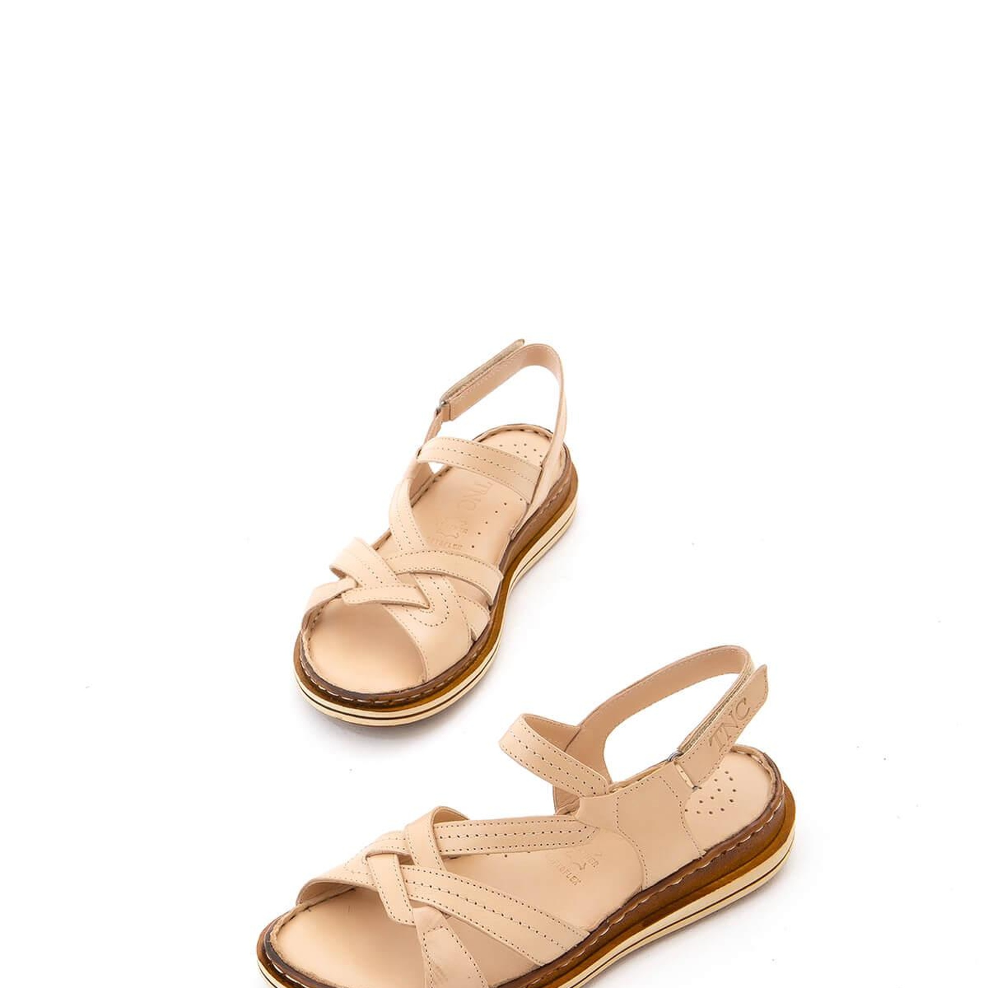 Tamer Tanca Kadın Hakiki Deri Bej Düz Sandalet