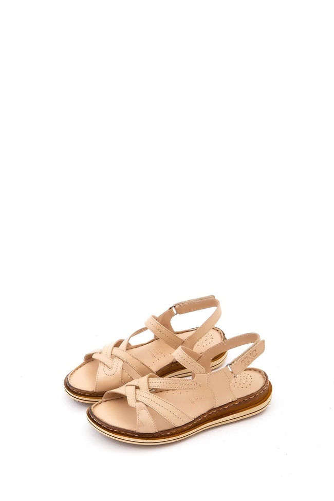  Tamer Tanca Kadın Hakiki Deri Bej Düz Sandalet