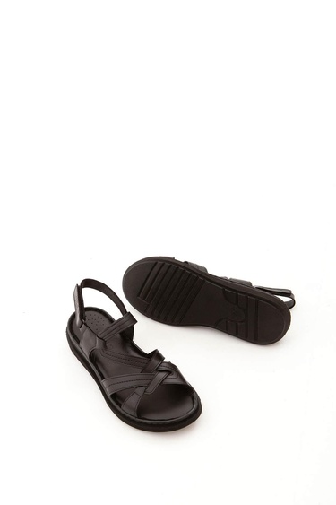  Tamer Tanca Kadın Hakiki Deri Siyah Düz Sandalet