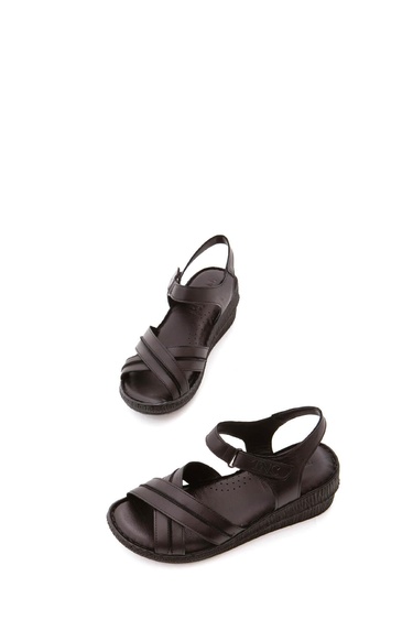  Tamer Tanca Kadın Hakiki Deri Siyah Topuklu Sandalet