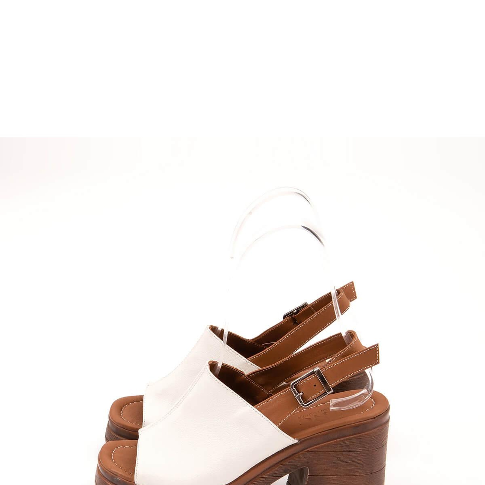 Tamer Tanca Kadın Hakiki Deri Beyaz Topuklu Sandalet