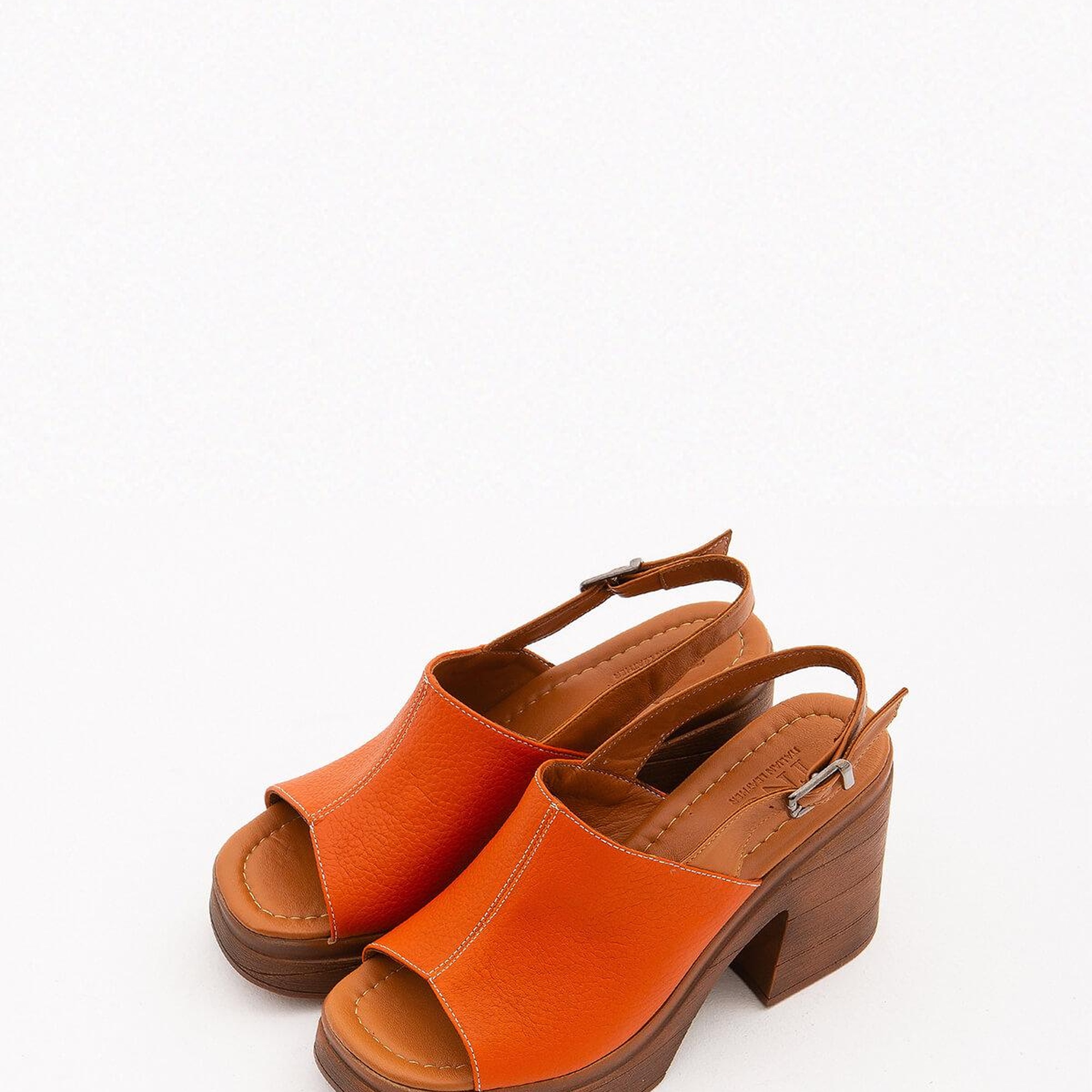 Tamer Tanca Kadın Hakiki Deri Turuncu Topuklu Sandalet