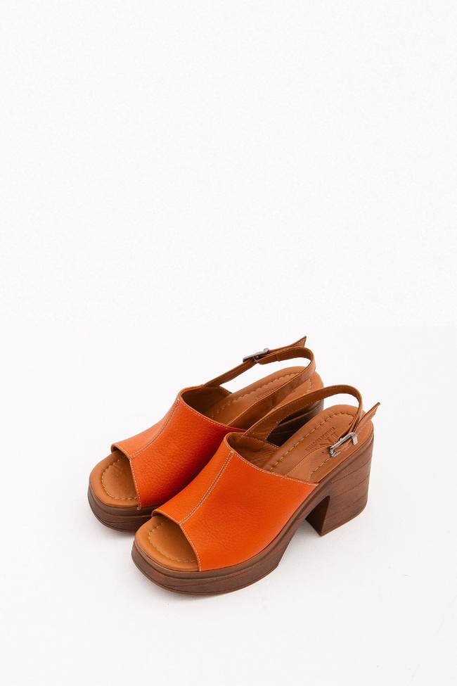  Tamer Tanca Kadın Hakiki Deri Turuncu Topuklu Sandalet