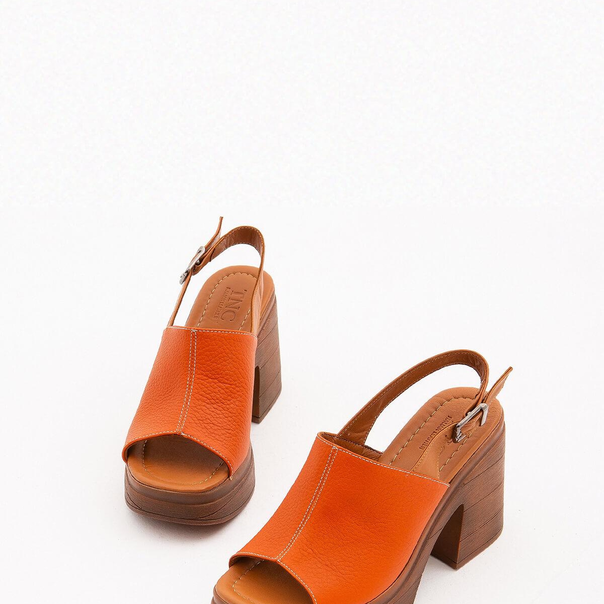 Tamer Tanca Kadın Hakiki Deri Turuncu Topuklu Sandalet