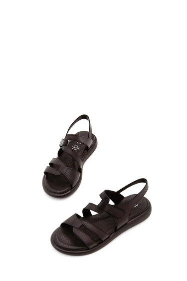  Tamer Tanca Kadın Hakiki Deri Siyah Düz Sandalet