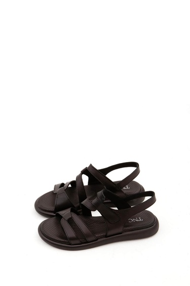  Tamer Tanca Kadın Hakiki Deri Siyah Düz Sandalet