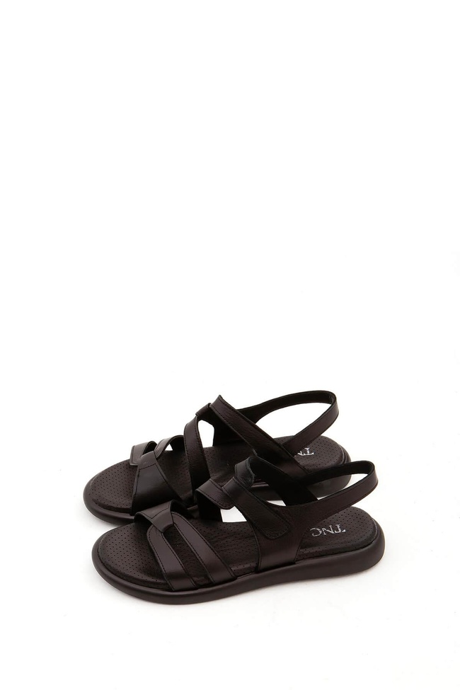  Tamer Tanca Kadın Hakiki Deri Siyah Düz Sandalet