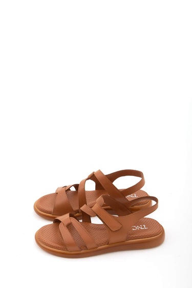  Tamer Tanca Kadın Hakiki Deri Taba Düz Sandalet