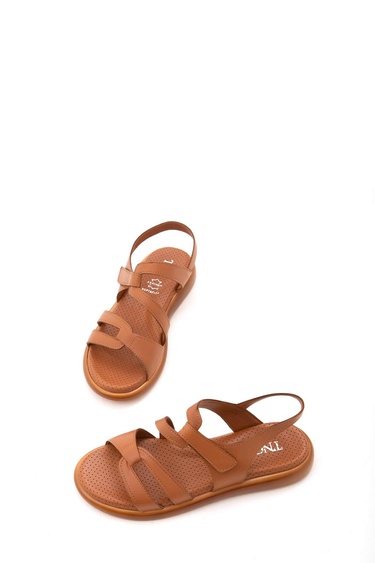  Tamer Tanca Kadın Hakiki Deri Taba Düz Sandalet