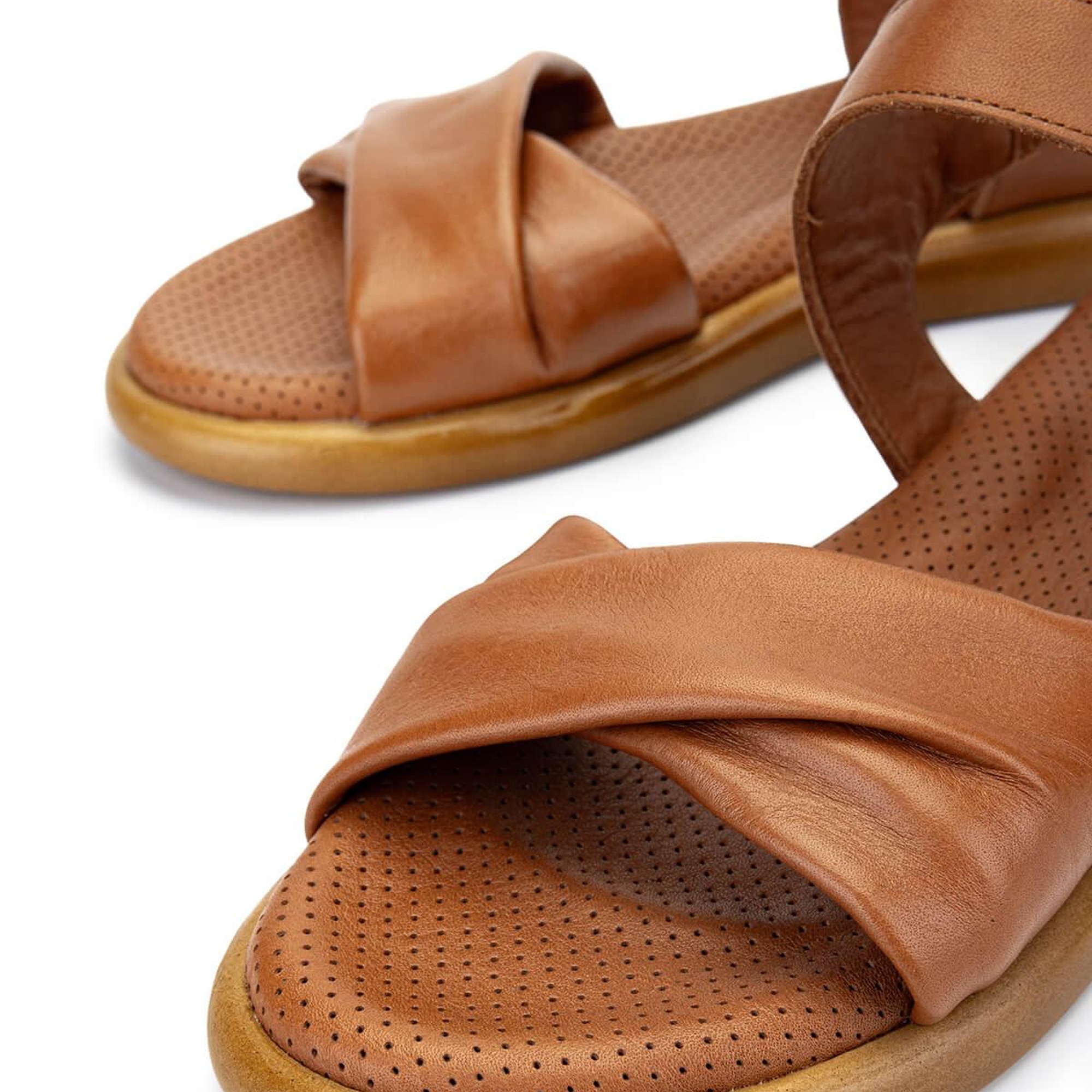 Tamer Tanca Kadın Hakiki Deri Taba Düz Sandalet