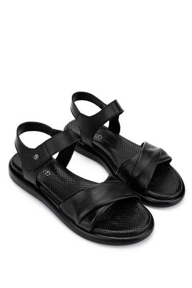  Tamer Tanca Kadın Hakiki Deri Siyah Düz Sandalet