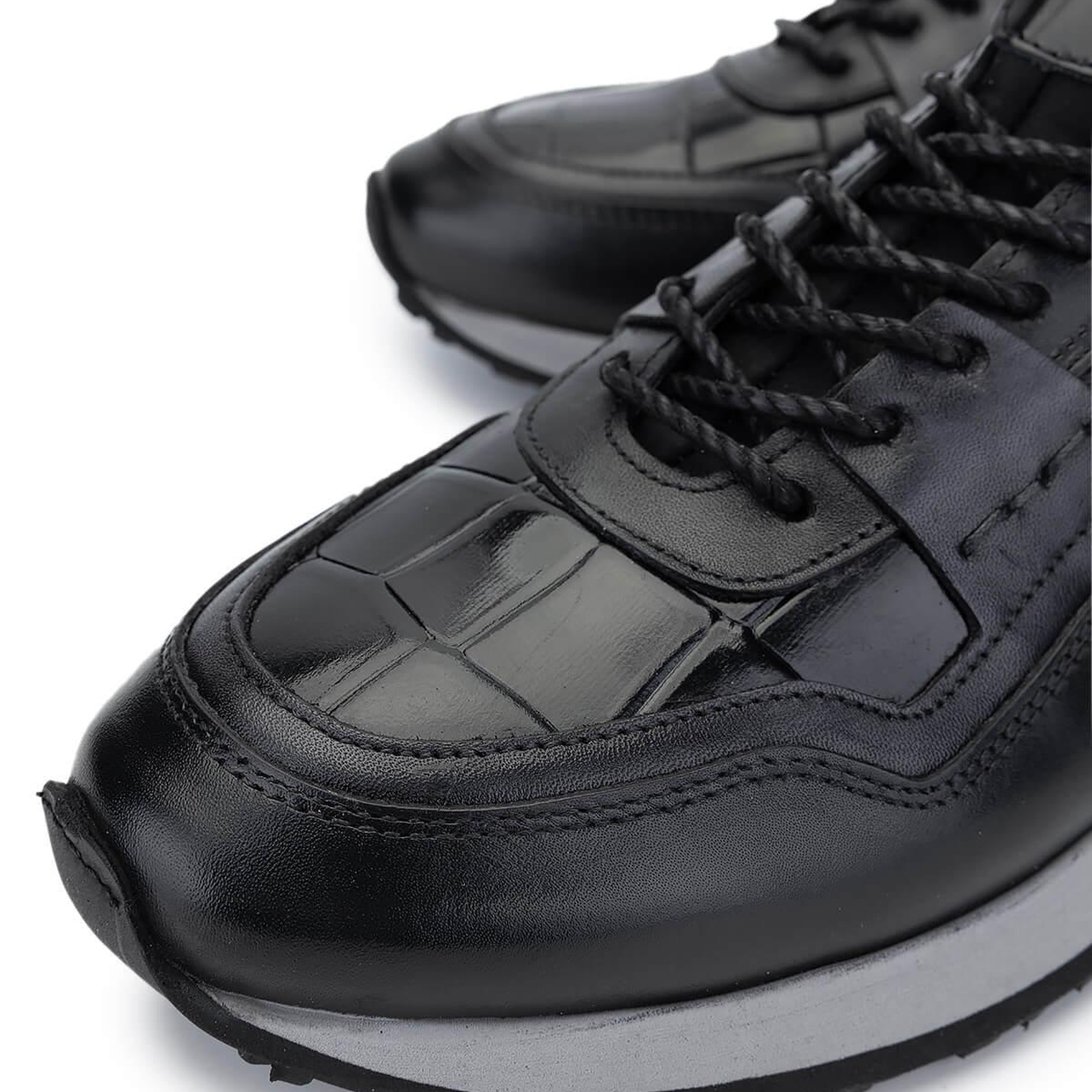 Tamer Tanca Erkek Hakiki Deri Siyah Kroko Sneakers & Spor Ayakkabı