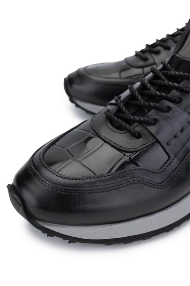  Tamer Tanca Erkek Hakiki Deri Siyah Kroko Sneakers & Spor Ayakkabı