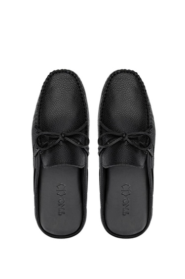  Valmenti Enjex Erkek Siyah Floter Hakiki Deri Düz Terlik