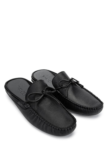  Valmenti Enjex Erkek Siyah Floter Hakiki Deri Düz Terlik