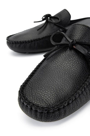  Valmenti Enjex Erkek Siyah Floter Hakiki Deri Düz Terlik