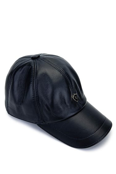 Tamer Tanca Erkek Hakiki Deri Lacivert Şapka