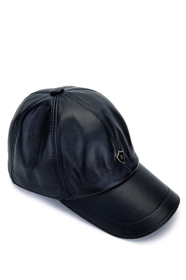  Tamer Tanca Erkek Hakiki Deri Lacivert Şapka