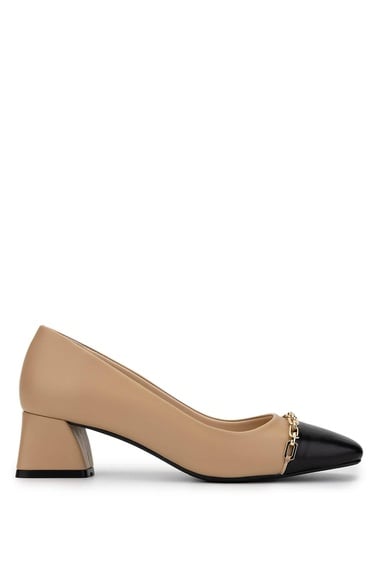  Tamer Tanca Kadın Hakiki Deri Bej Topuklu Ayakkabı