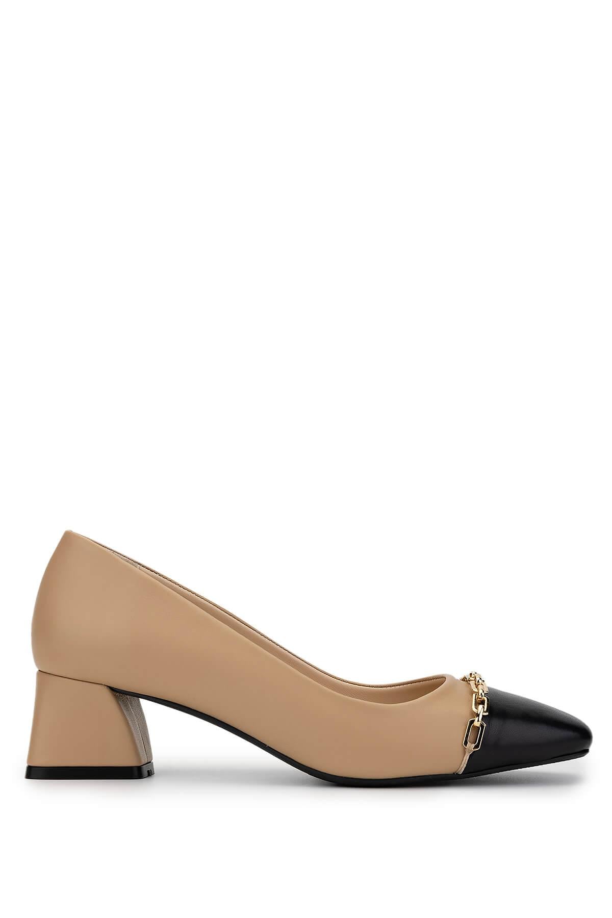  Tamer Tanca Kadın Hakiki Deri Bej Topuklu Ayakkabı