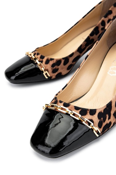  Tamer Tanca Kadın Hakiki Deri Leopar Topuklu Ayakkabı